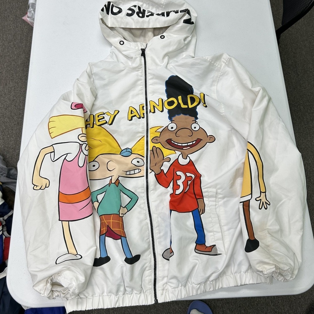 Members Only Hey Arnold Windbreaker Jacket Mens L White Nickelodeon MN060104